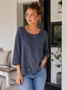 Mosaic USA Black 100% Flax Linen Pullover Top Boho Size M